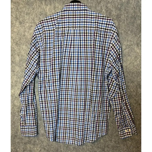 Peter Millar XL Blue White Purple Plaid Long Sleeve Button Down - Picture 3 of 6
